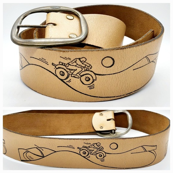 Tan Imported Deep Buff Split Cowhide Large Buckle Belt Size SM 30-32 Unbranded - Picture 1 of 5